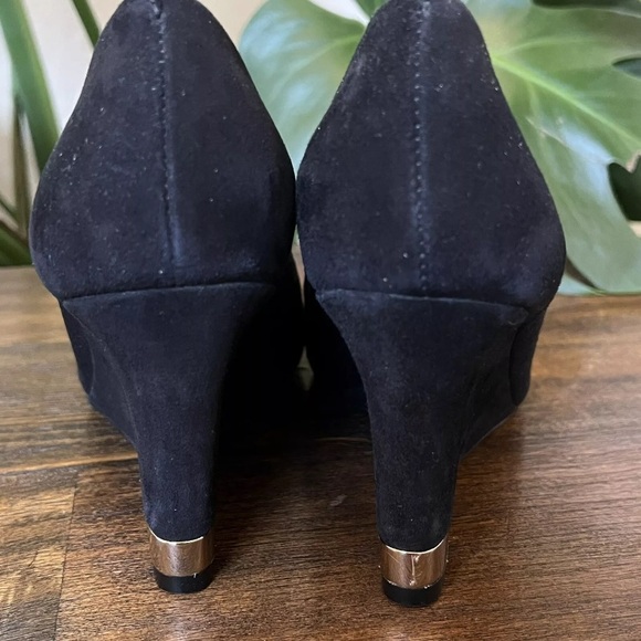 Tory Burch Black Suede Pump Wedges - Picture 2 of 9